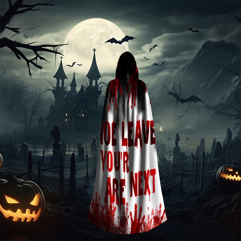 1pc Adult Horror Blood-Splatter Hooded Robe with Adjustable Tie - Realistic Fake Blood Drip Effect, Hand Wash Only, Red & Black Gothic Costume for Halloween, Themed Parties & Cosplay - Spooky Cloak with Handprint Design, Mult