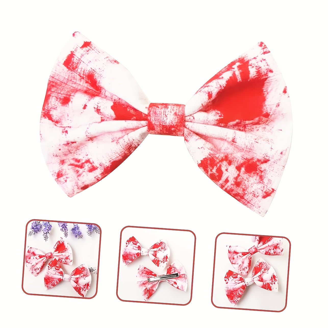1pc or 2pcs Gothic Halloween Blood Splatter hair clip - Red & efective, for Halloween Party Costume, Ponytail, Braids - Blood-Dipped Bow Hair Accessories for Women & s, Halloween Costumes, Themed Event Accessory, Bold Fashion