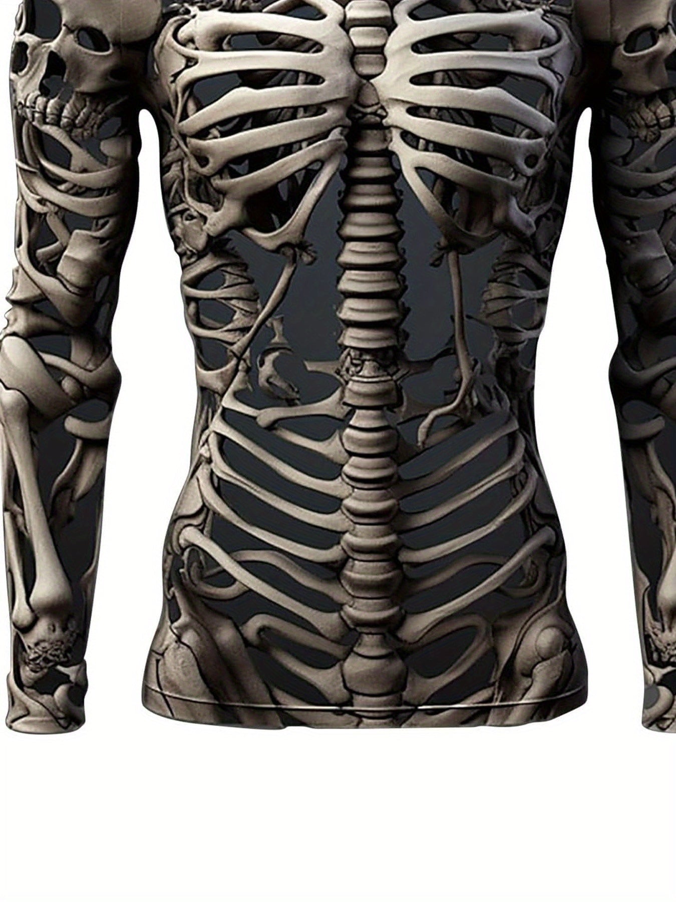 Men'S Skeleton Shirt Long Sleeve Fun Skull Ribs 3D Print T-Shirt Fashion Round Neck T-Shirt Holiday Party Costume 100% Polyester Machine Washable Men'S Essential Spring and Autumn Long Sleeve T-Shirt Suitable for Halloween Da