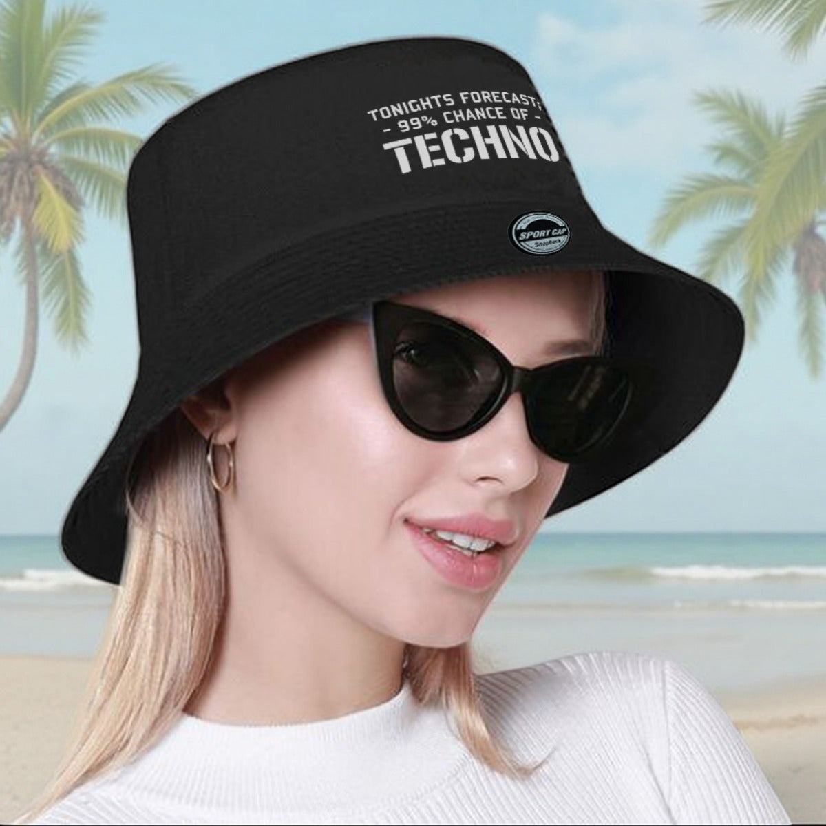 Men's Techno Music Bucket Hat - Tonight's Forecast Chance of Techno Print, Lightweight Breathable Sun Hat for raves, clubs, beach - Machine Washable Polyester Cap (Black/5 Colors Available) - Dad Hat Trucker Hat for Techno En
