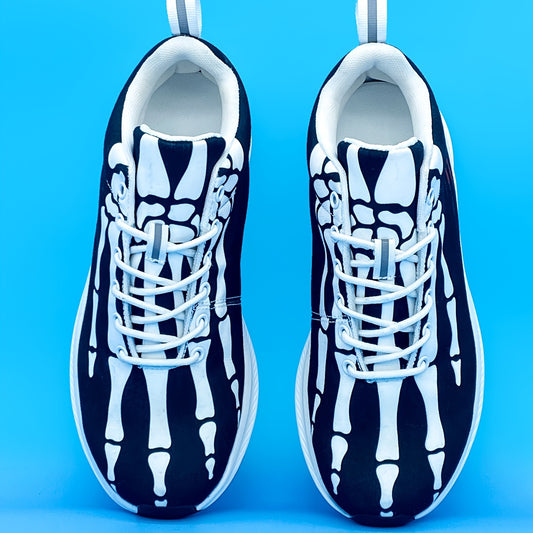 Halloween Devil's Bone Men's Lightweight Running Shoes - Low-Top Lace-Up, Skeleton & Flame Design, Breathable Fabric, MD Sole, Perfect for Halloween & Beyond