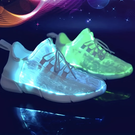 Solid Color Casual Flashing Luminous Sneakers, Lace Up Breathable Low-top Sporty Trainers, LED Rechargeable Glowing Shoes
