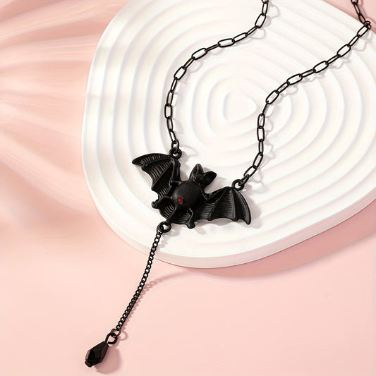 1pc Gothic Halloween Bat Necklace for Women - Black Bat Pendant with Red Eyes & Teardrop Bead Chain, Edgy Party Jewelry for Costume Events, Year-Round Versatile Gothic Accessory