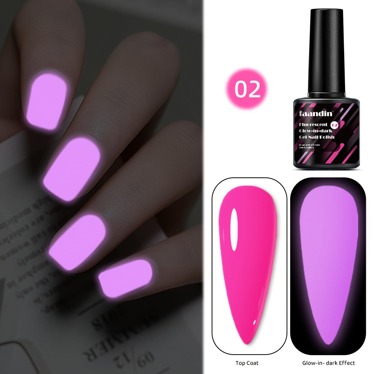 Faandin 7ml, trendy and colorful glow-in-the-dark gel nail polish, essential for parties, nightclubs, Halloween, durable, fade-resistant, easy-to-apply removable fluorescent nail glue, wholesale manicure supplies for salons