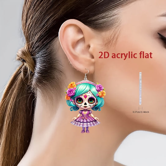 2D Flat, 8 Pairs/set Sugar Skull Acrylic Earrings Accessories Cute Pendant, Suitable for Fan Gifts Jewelry, 2D Flat