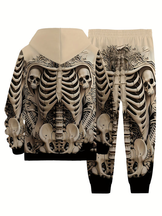 Men's Large Size Skull Pattern 3D Print Street Fashion Casual Hoodie and Pants Set Hoodie and Sweatpants 2pcs Set Suitable for Autumn and Winter Street Outdoor Daily Use as a Gift, PLUS SIZE
