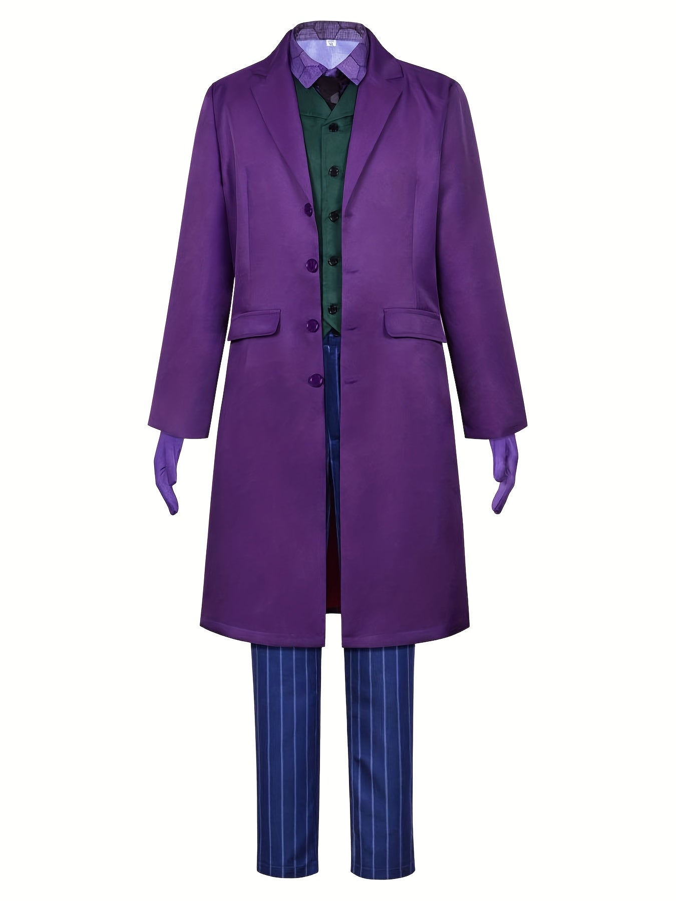 Halloween Men'S Fashion Purple Clown Six-Piece Set, Complete with Meticulously Crafted Scary Party Clown Outfit Including Long Coat, Shirt, Vest, Trousers, Tie, And Gloves.