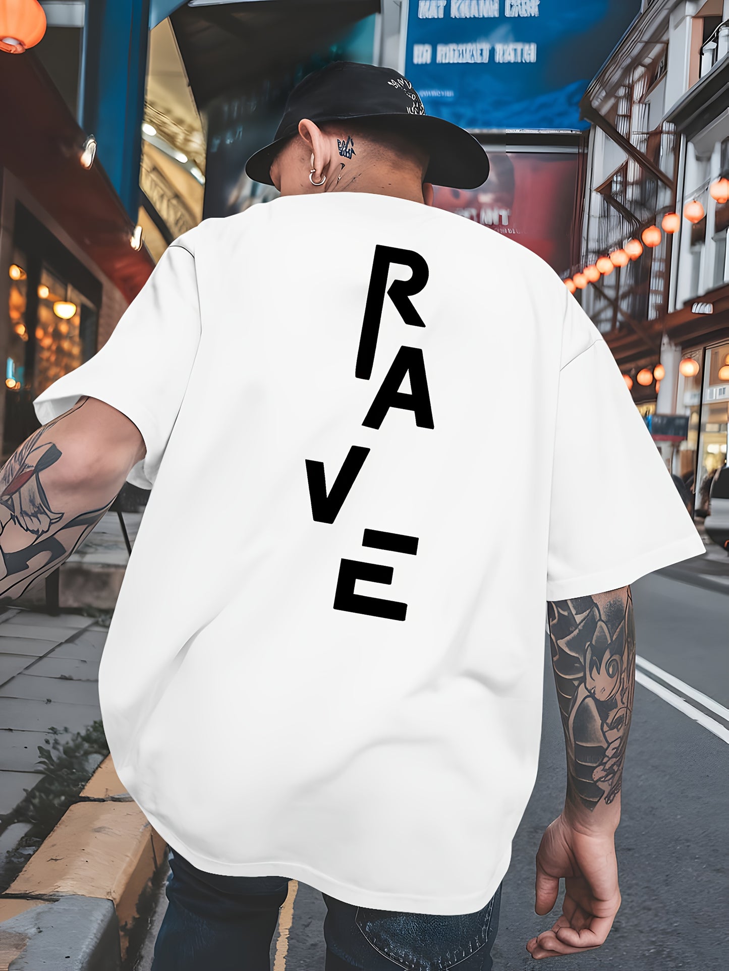 Men's Trendy Summer Short-Sleeve T-Shirt with "Rave" Graphic Print - Breathable, Versatile Round Neck Tee for Beach Vacations & Casual Wear, Breathable Clothing | Relaxed Fit Shirt | Comfortable Fabric, Shirts for Summer