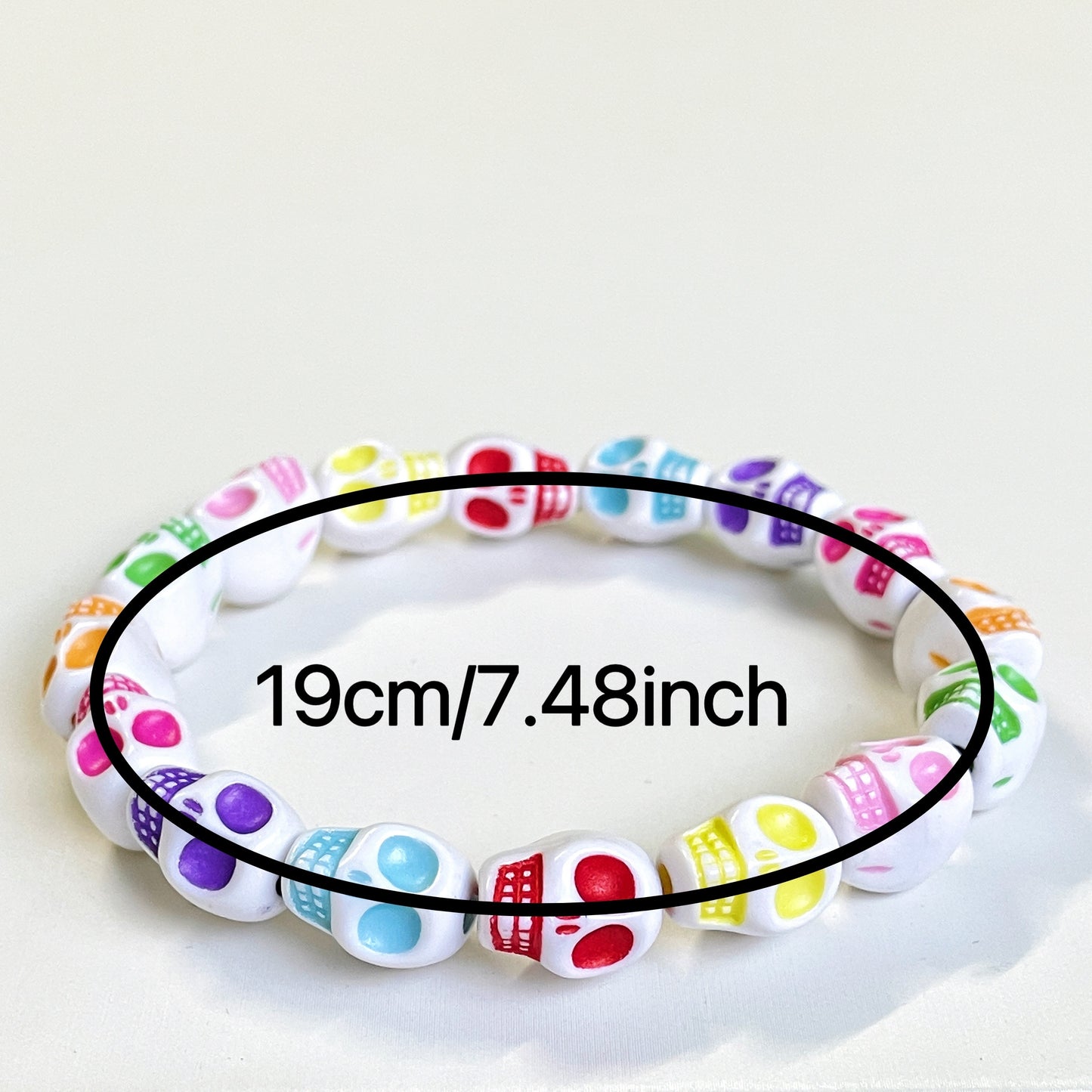 2pcs, Colorful Skull Head Elastic Line Resin Bracelet, Neutral Bracelet, Halloween, Suitable for Daily Wear, Gift Giving
