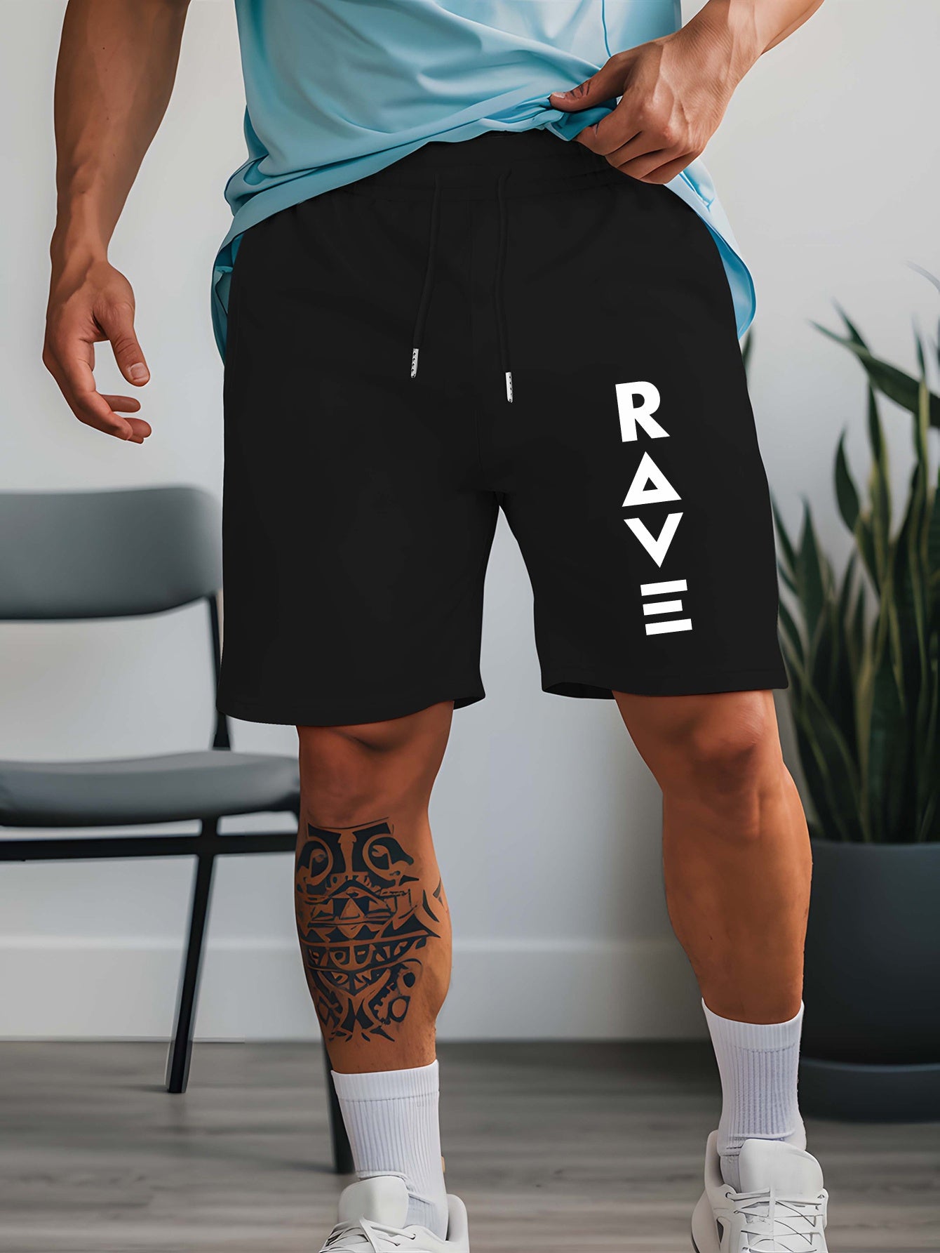 R V New Men's Summer Casual Shorts with RAVE Letter Print - Light Grey Regular Fit Outdoor Sports & Beach Vacation Shorts, American Fashion Trendy Lightweight Comfortable Design, Beach Vacation Apparel | Fashionable Casualwea