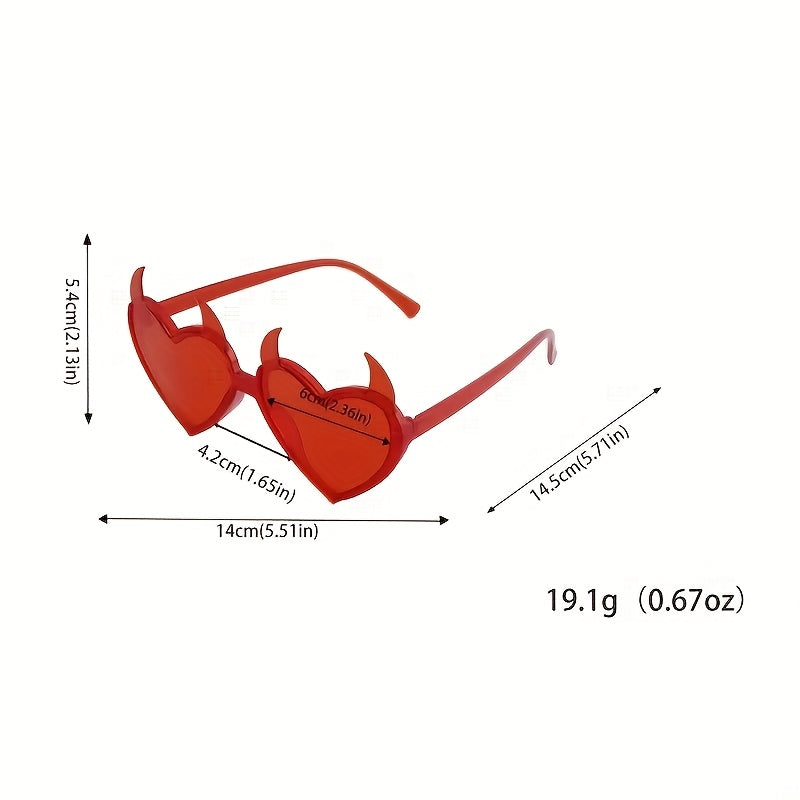 1pc - 2pcs Novelty Red Tinted Glasses with Heart-Shaped Devil Horns, Polycarbonate Halloween Costume Glasses, Themed Party & Event Accessories, Popular Culture Fashion Accessory, Valentine'S Day, Easter, Halloween, Halloween