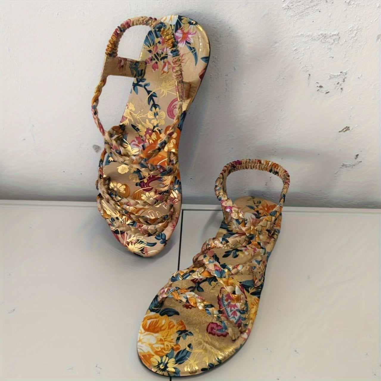 Women'S Rainbow Color Flat Sandals - Stylish Slip-On Open-Toe Summer Shoes with Synthetic Cover & TPR Sole, Vibrant All-Season Comfort for Casual Wear, Strappy Sandals