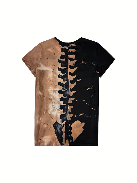 Women's Halloween Skeleton Graphic Long Sleeve T-Shirt - Edgy Casual Round Neck Top with Chest & Back Print, Machine Washable Regular Fit for Casual Attire & Halloween Parties, Halloween Clothes, Festive Party Attire, Trendy