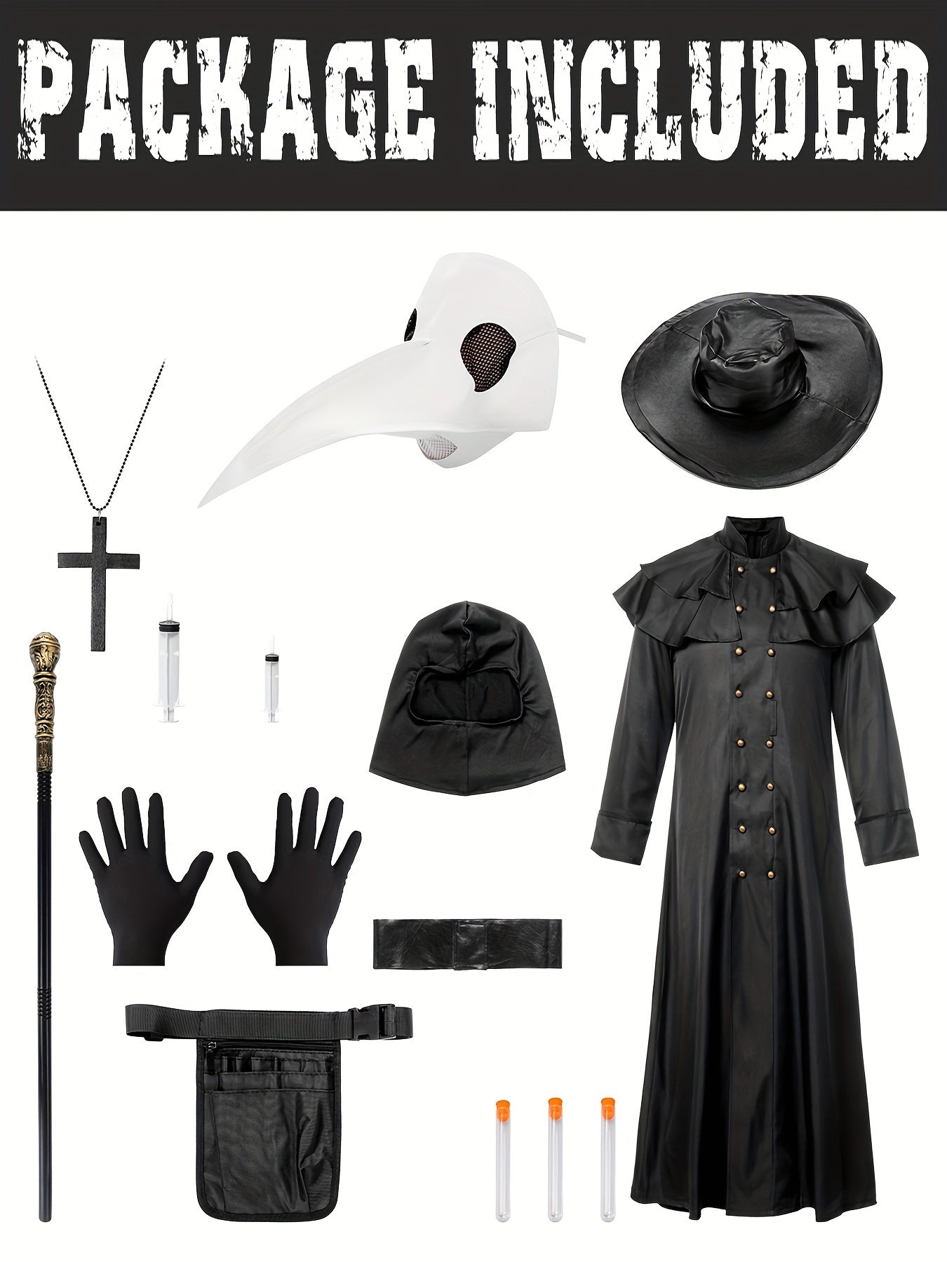 Adult Men'S Steampunk Plague Doctor Costume - Halloween Medieval Monk Priest Renaissance Party Outfit with Cape, Robe, Mask, and Accessories - Polyester 100% Solid Color with Stand Collar and Belt - Regular Fit Woven Fabric 1