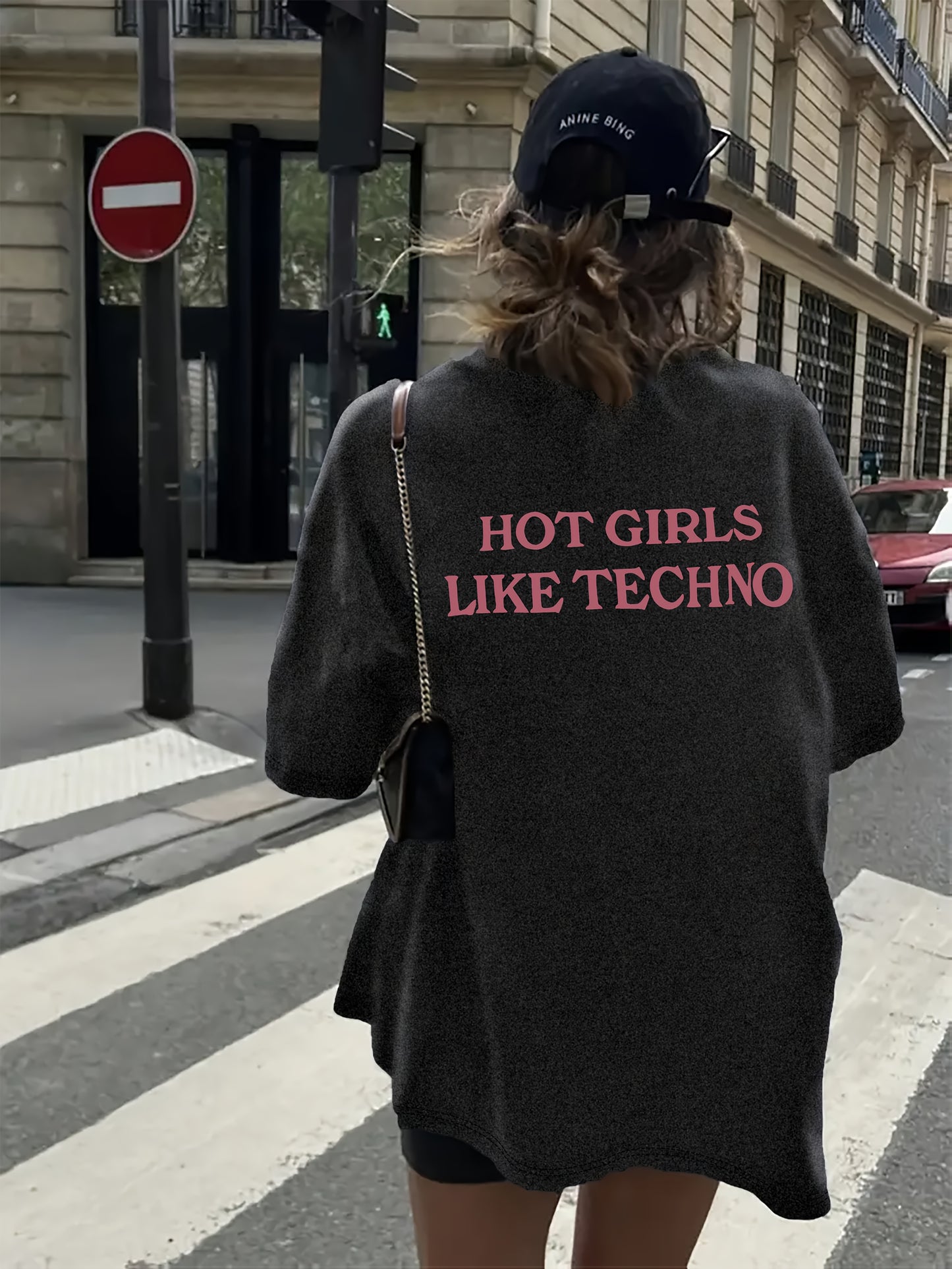 Women's TECHNO Graphic Tee - Lightweight Breathable T-Shirt with Front & Back Pink Slogan Print - Machine Washable Clubbing Shirt for DJs, raves, techno Parties - All-Season Casual Top, Rave Outfit, Bold Statement Design, Com