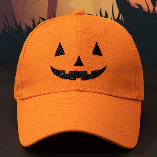 One Pumpkin Color, Black Contrast Color joyful Face, Embroidery Party Street Style Baseball Cap, Halloween Role Playing Wear, Men's and Women's Casual Dad Hat