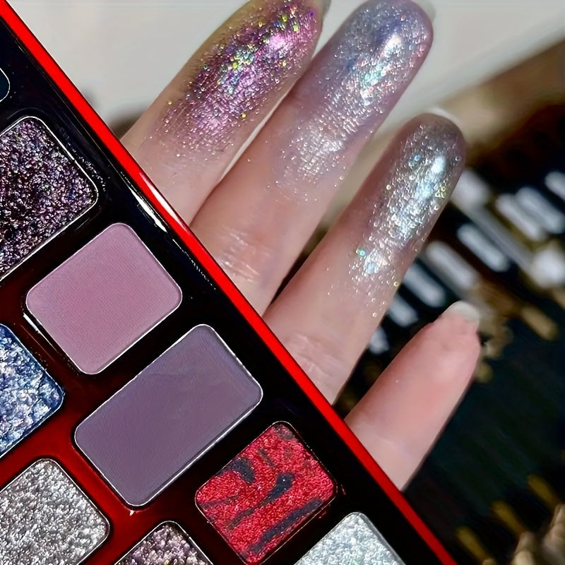 16-Color Gothic Scarlet Witch Makeup Eyeshadow Palette - Shimmering Pearlescent & Matte Finishes for Dramatic, Eye-Catching Looks with Vibrant Reds, Blues, and Metallic Shades, Perfect for Bold or Everyday Glam, Goth Makeup P