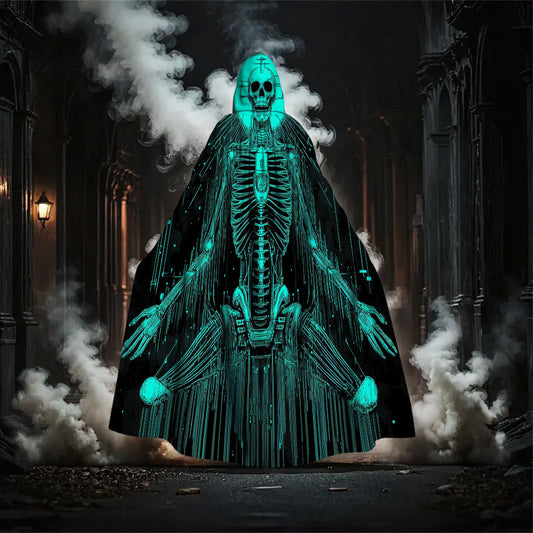 1pc Spooky Skeleton Witch's Robe Costume - Glowing Skeleton Design, Unisex Halloween Party Outfit for Men & Women, Easy-to-Wear for Cosplay, haunted houses & Halloween Parties - Perfect Halloween Gift, Cosplay Attire, Futuris