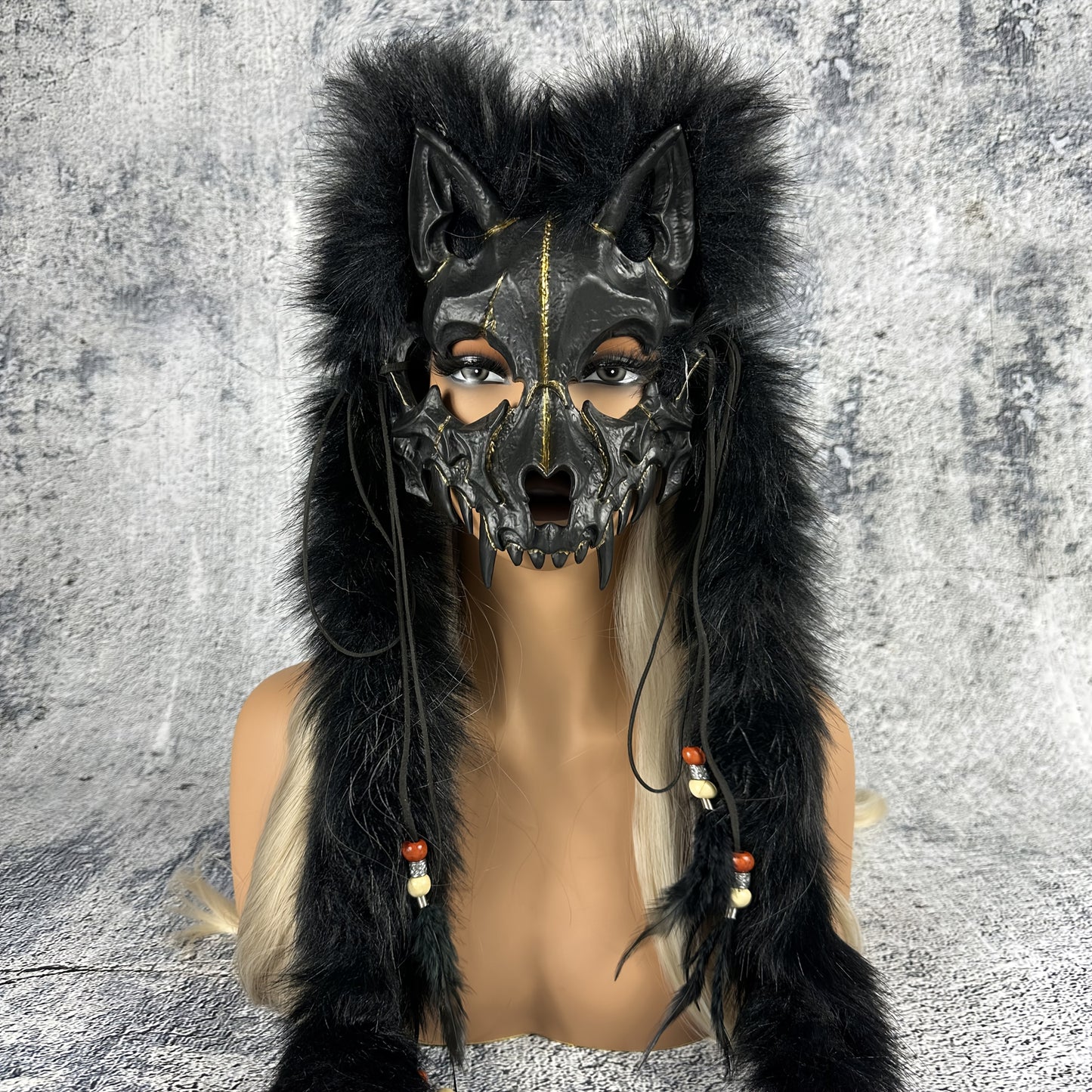 Viking Warrior Werewolf Mask - Handmade Faux Fur Headpiece with Intricate Design, No Feathers, Battery-Free for Halloween, Christmas, Costume Parties & Themed Events - Dramatic Cosplay Accessory for Adults, Halloween Costume,