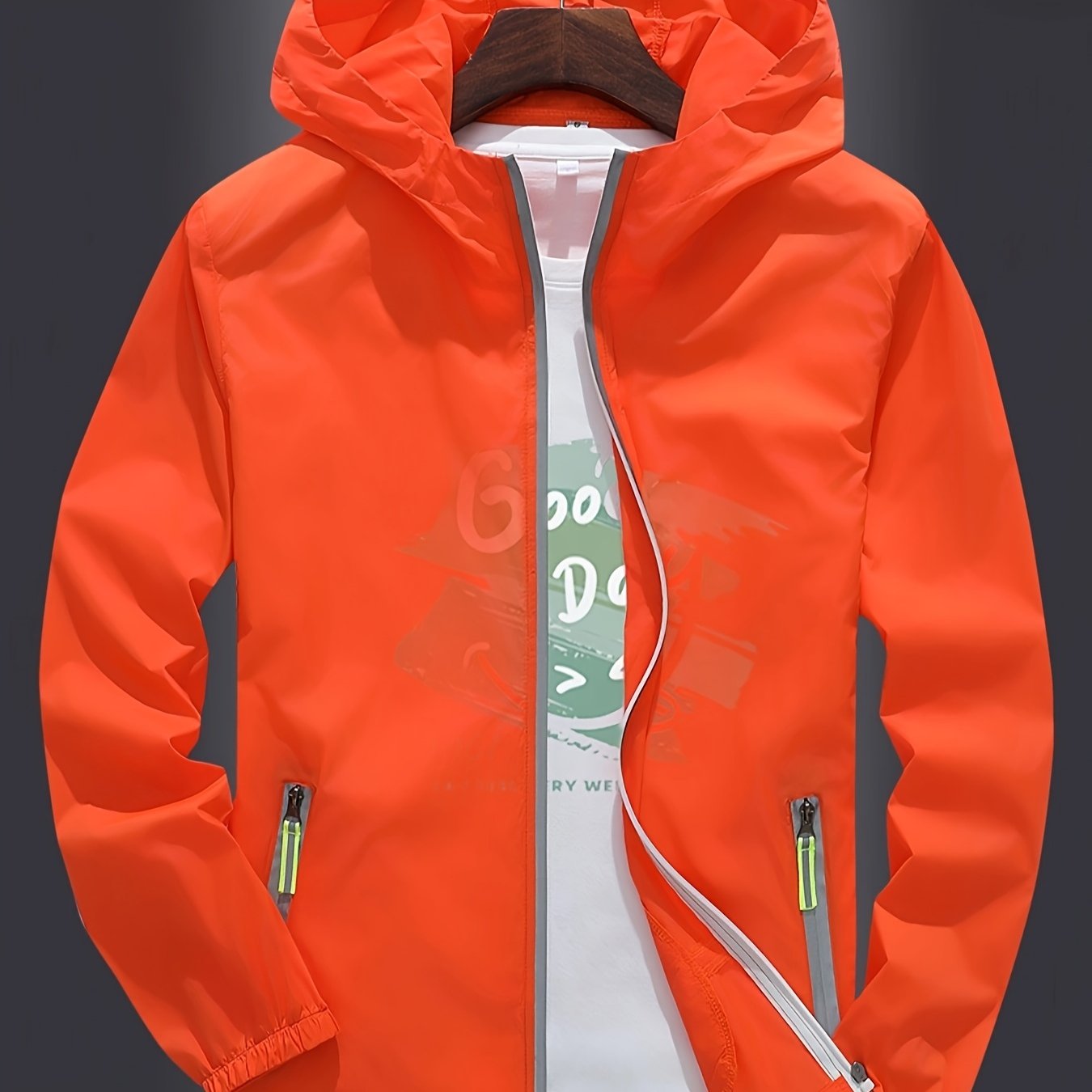 Men's Zip-Up Hooded Jacket - Breathable Reflective Outerwear for Gym, Cycling, Hiking & Beach Use - Lightweight Spring/Summer/Autumn Outdoor Wear with Zippered Storage Design. High-Quality Unisex Hoodie Perfect for Water Spor