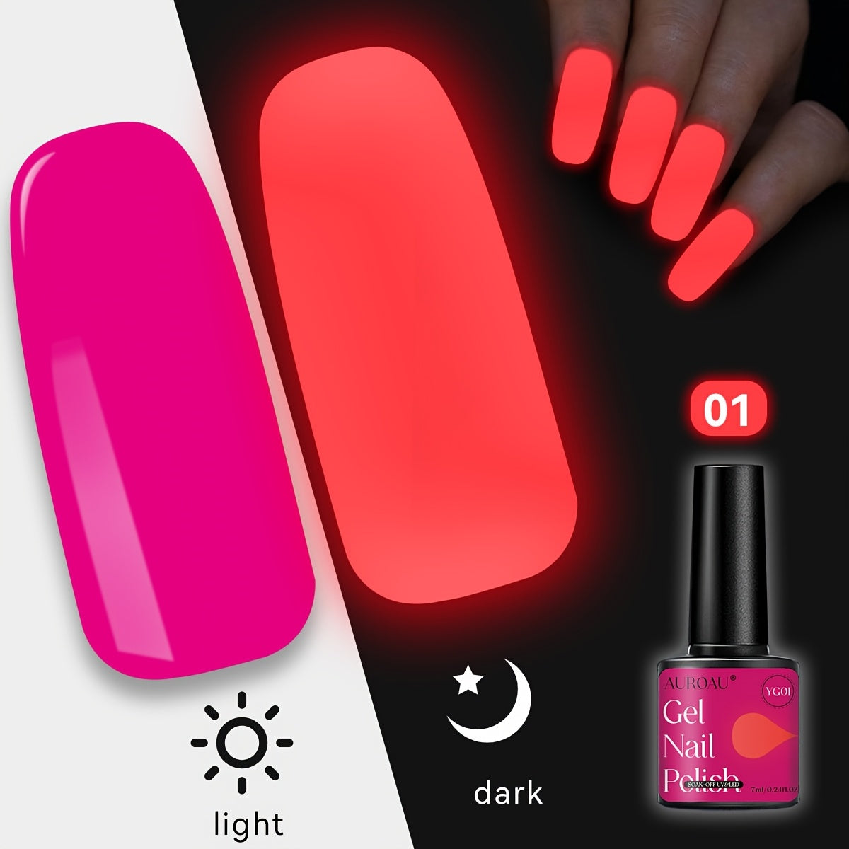 1pc Auroau Gel Nail Polish, Luminous Long-Lasting Nail Gel, Vibrant Color Palette, Non-Toxic, Fast-Drying, High Saturation, Easy to Apply, with Alcohol-Free Formula, for Parties, Dates, Clubbing, Ideal Gift for Christmas & Ne