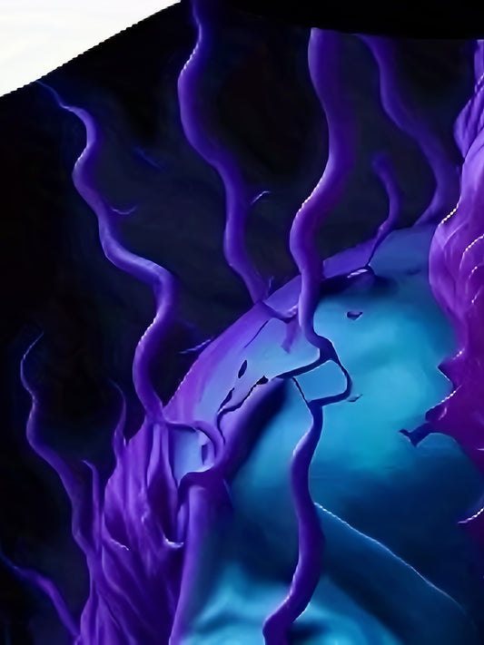 Men'S Plus Size 3D Skull Print T-Shirt - Vibrant Purple & Blue Graphic Tee, Casual Summer Short Sleeve Crew Neck, Comfortable & Quick-Dry Top for Casual Attire, Comfortable Clothing | Bold Graphic Tee | Quickdry Material, PLU