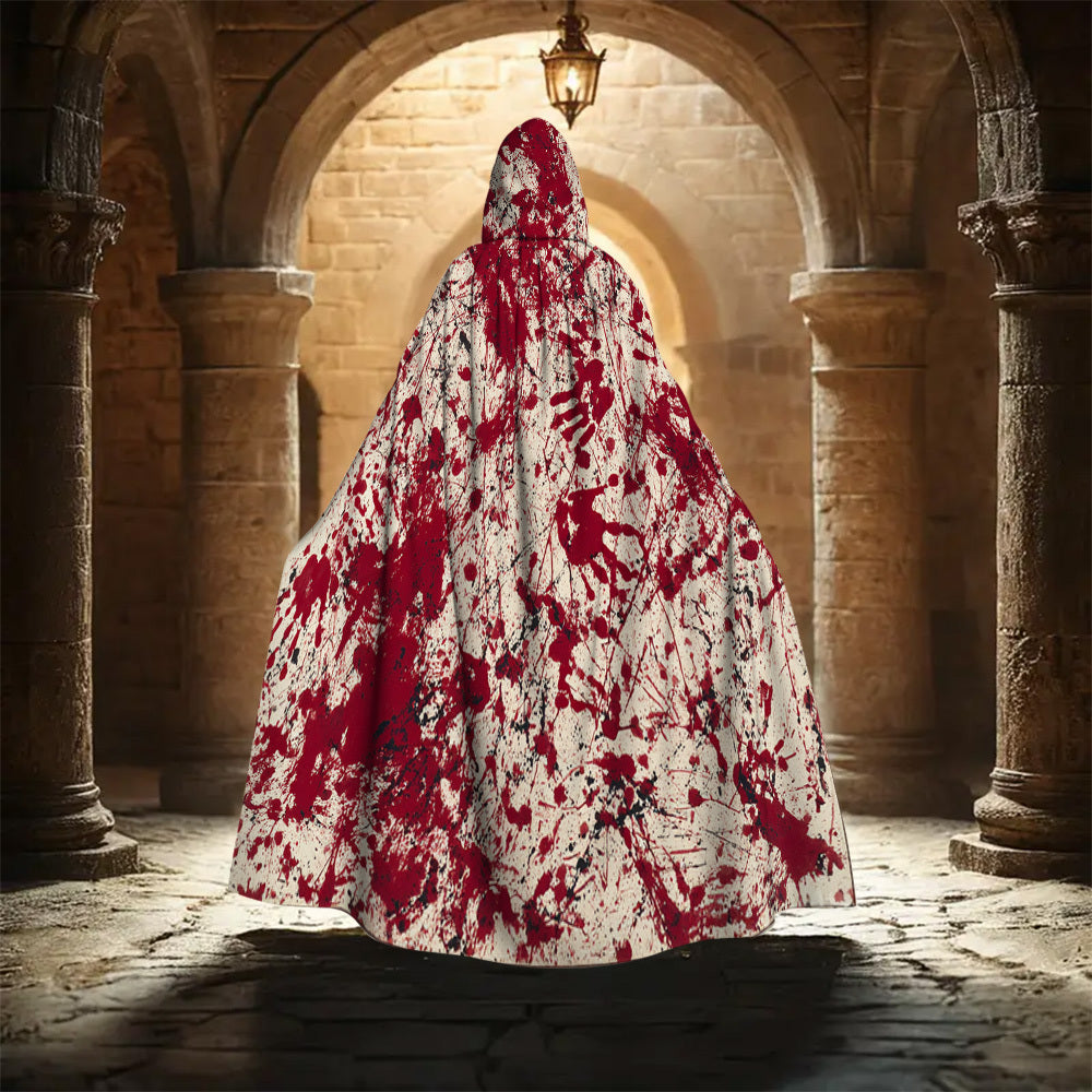 1pc Bloodied Handprints Chaos Pattern Witch Cloak Hooded Cape - Retro Style Unisex Costume Accessory for Halloween, Cosplay & Themed Parties, Hand Wash Only, Mixed Colors, Halloween Costume, Spooky Aesthetic, Authentic Appear
