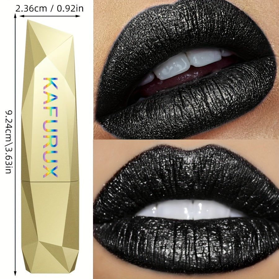 Black Sparkle Long-Lasting Lipstick - Shiny Pearlescent Finish, Moisturizing Paste Form, Universal Skin Compatibility, Lightweight ≤300g Perfect for Halloween & Christmas Gifts
