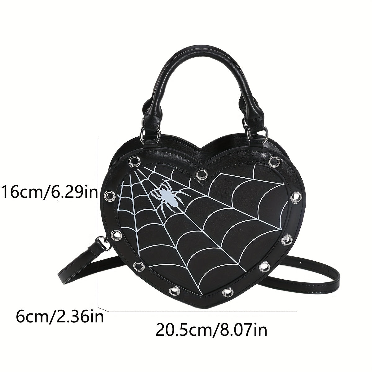 Spider Web Print Heart-Shaped Crossbody Bag for Women - Adjustable Detachable Strap, Zipper Closure, Gothic Handbag in Pink/Black, Y2K Rock Punk Style for Halloween, Music Festivals & Role Play, Spiderweb Purse, Halloween Acc