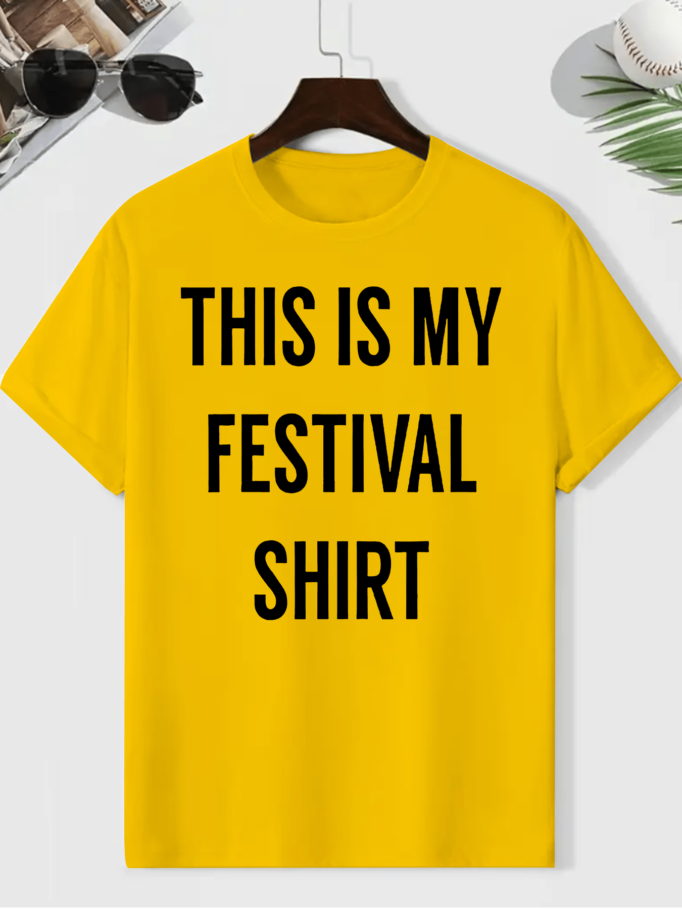 Men's "This Is My Festival Shirt" Graphic Tee - Gray Casual Crew Neck Short Sleeve T-Shirt, Lightweight & Breathable Polyester Blend, Perfect for Summer Festivals & Casual Attire