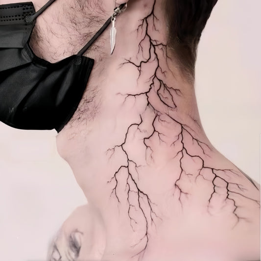 1pc Large Gothic Dark Style Black and Red Lightning Temporary Tattoo Sticker, Waterproof Creative Abstract Sexy Line Art, Halloween Blood Lightning Original Herbal Juice Tattoo Decal, Body Art