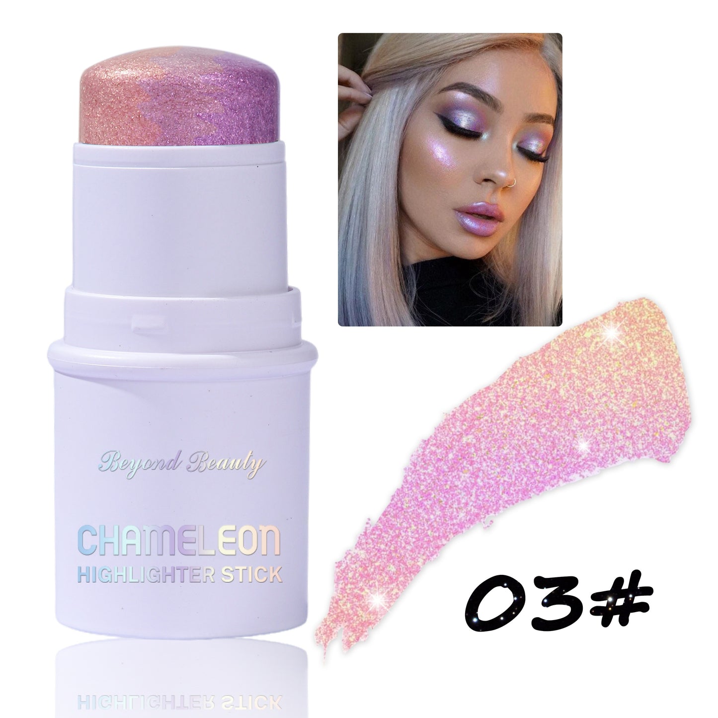 Light-Activated Chameleon Holographic Highlighter Stick - 1pc Waterproof Multi-Use Glitter for Face & Body - Long-Lasting Intense Pigment, Lightweight Concealer, Universal Shade for All Skin Tones, Subtle Shimmer Effect, Stic