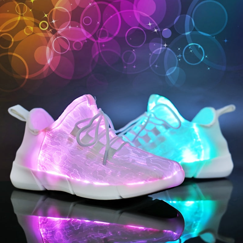 Solid Color Casual Flashing Luminous Sneakers, Lace Up Breathable Low-top Sporty Trainers, LED Rechargeable Glowing Shoes