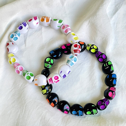 2pcs, Colorful Skull Head Elastic Line Resin Bracelet, Neutral Bracelet, Halloween, Suitable for Daily Wear, Gift Giving