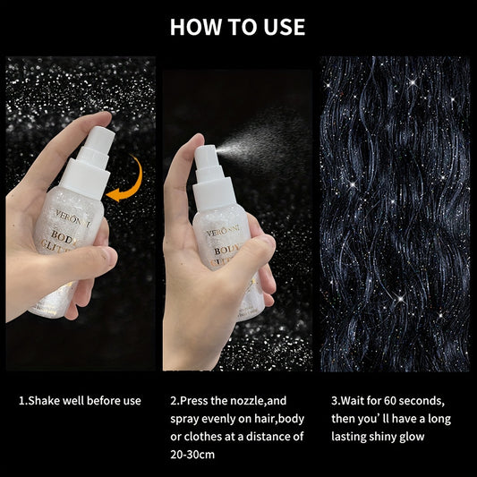 Glitter Highlighter spray, face body collarbone hair spray, Holiday party highlighter spray