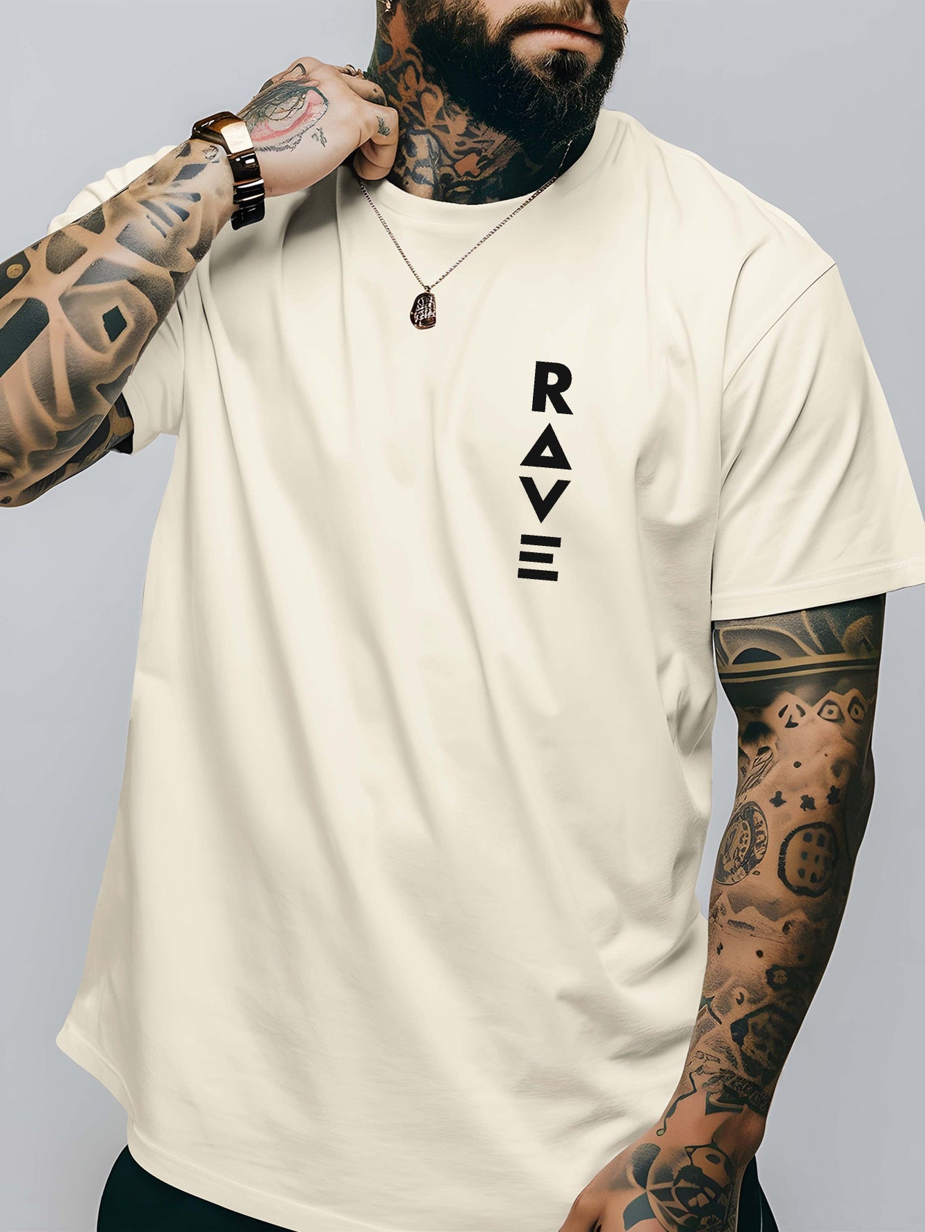 R V Men's Short Sleeve T-Shirt - Vibrant Yellow with Bold RAVE Graphic Print, Breathable Round Neck Casual Top for Summer Beach Resorts & Outdoor Activities