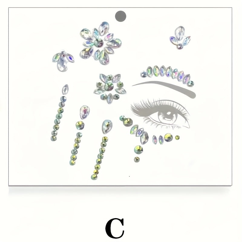 1pc Sparkling Rhinestone Eye Jewelry Sticker - Glittering Artificial Diamond Face Decoration, Suitable for Festivals, Cosplay, Parties and Photo Shoots, ABS Material, Round, Multi-Season Makeup Accessory, Party Face Decoratio