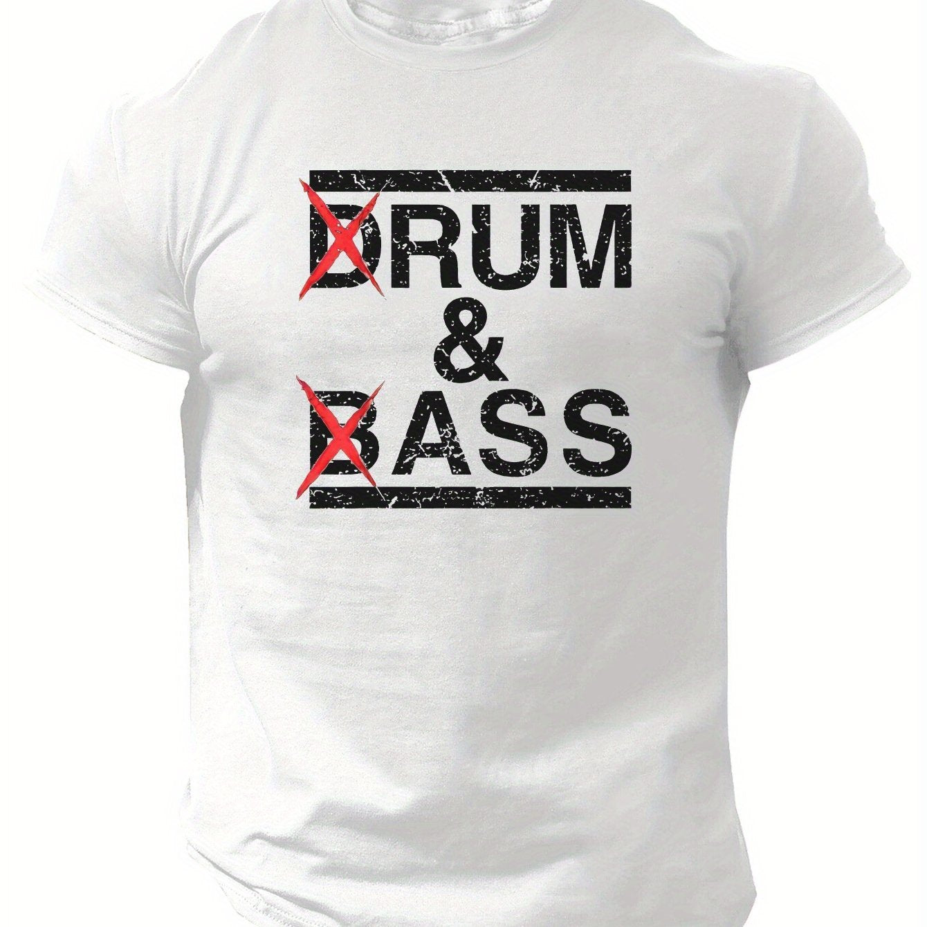 1pc Men'S Casual Crew Neck T-Shirt - Polyester Knit Fabric with Medium Stretch, Short Sleeve Print Top for Going Out, Summer Season - Regular Fit H Tee with "Drum & Bass" Slogan Design