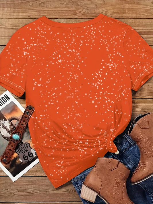 Women'S Halloween T-Shirt - Cute Ghost with Pumpkin & Bat Design, Casual Loose Fit Short Sleeve Round Neck Top, Machine Washable for Spring Summer Daily Wear & Halloween Parties, Halloween Clothes, Festive Party Attire, Playf