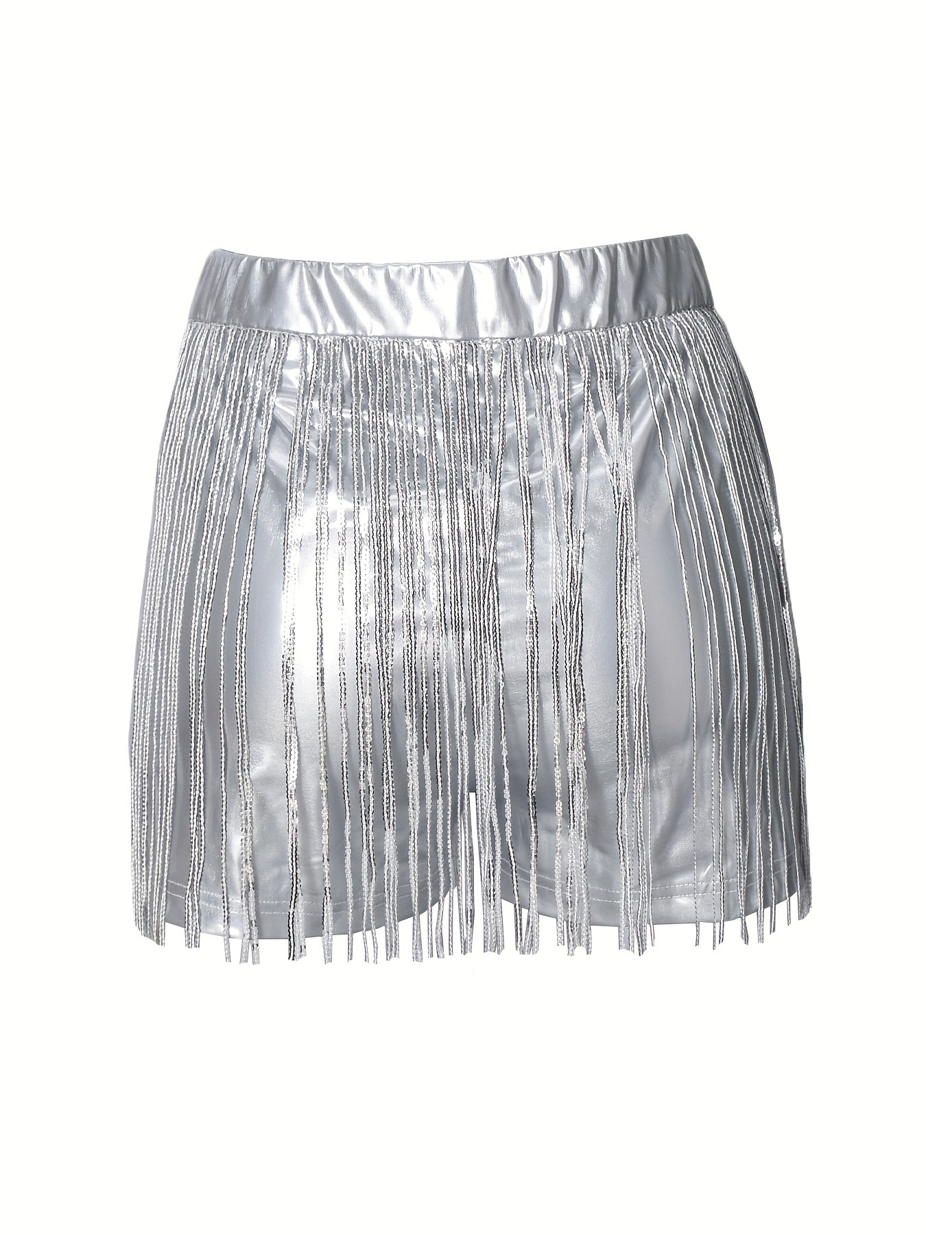 Women'S Elegant Sequin Fringe Shorts - High-Waisted, Glittery Silver, Flowy Design, Perfect for Summer Casual Wear, High Waisted Shorts