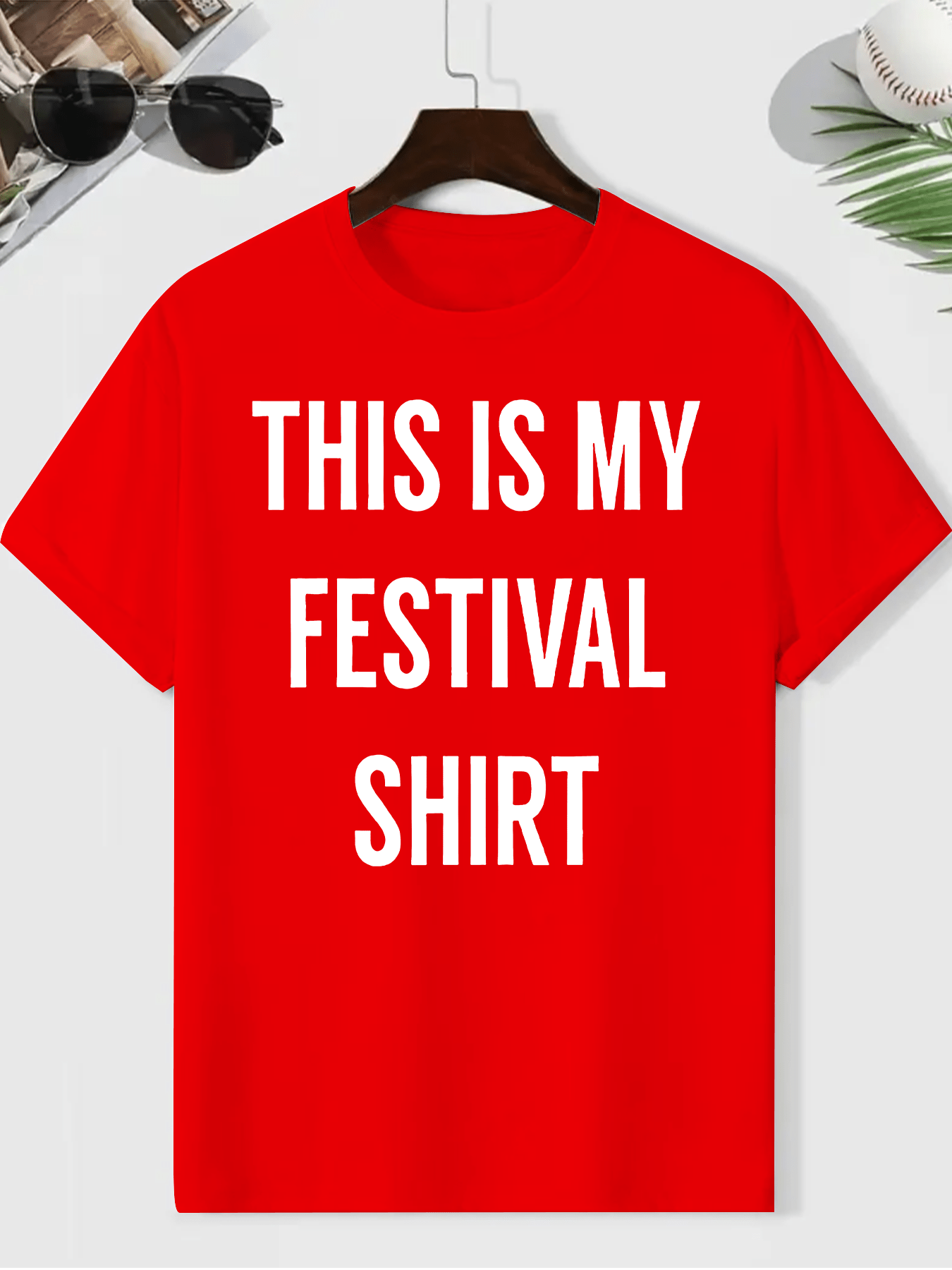 Men's "This Is My Festival Shirt" Graphic Tee - Gray Casual Crew Neck Short Sleeve T-Shirt, Lightweight & Breathable Polyester Blend, Perfect for Summer Festivals & Casual Attire