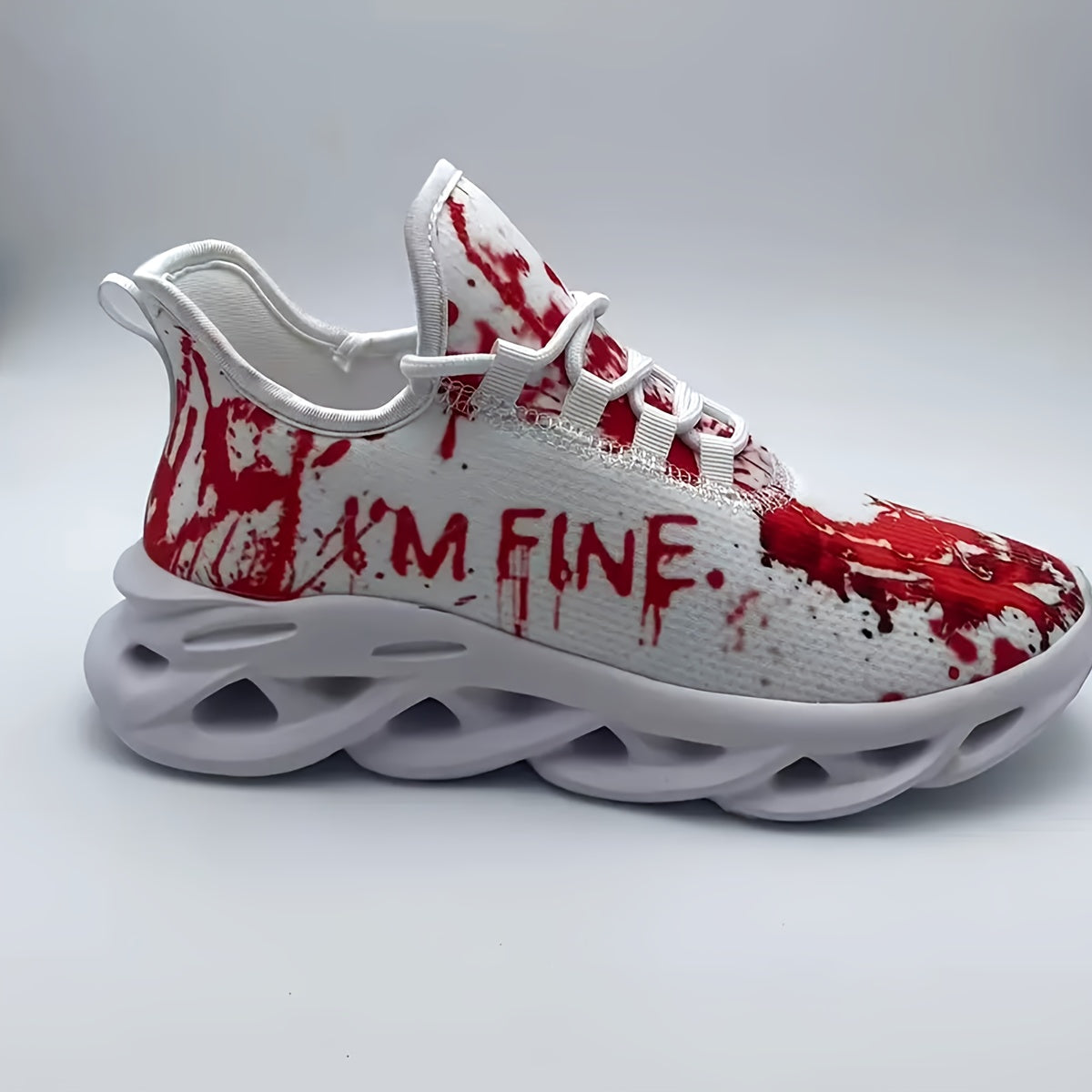 Men'S Halloween Sneakers - Blood Splatter Skull Design, Lightweight MD Sole, Breathable Fabric, Lace-Up Training Shoes for Gym, Streetwear, Parties - Red & White Gothic Style, All-Season Casual Wear, Bold Print, Fashionable T