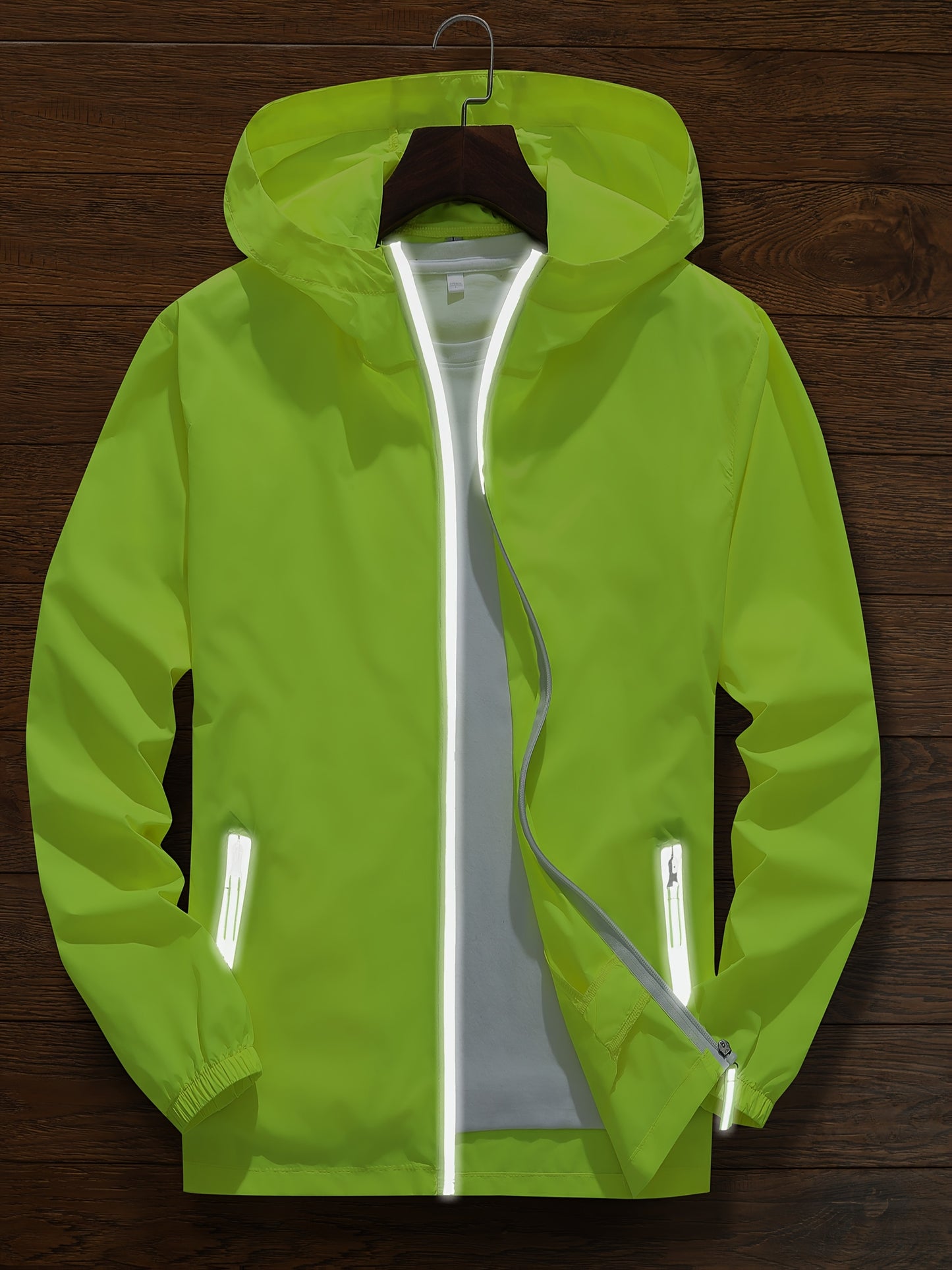 Men's Zip-Up Hooded Jacket - Breathable Reflective Outerwear for Gym, Cycling, Hiking & Beach Use - Lightweight Spring/Summer/Autumn Outdoor Wear with Zippered Storage Design. High-Quality Unisex Hoodie Perfect for Water Spor