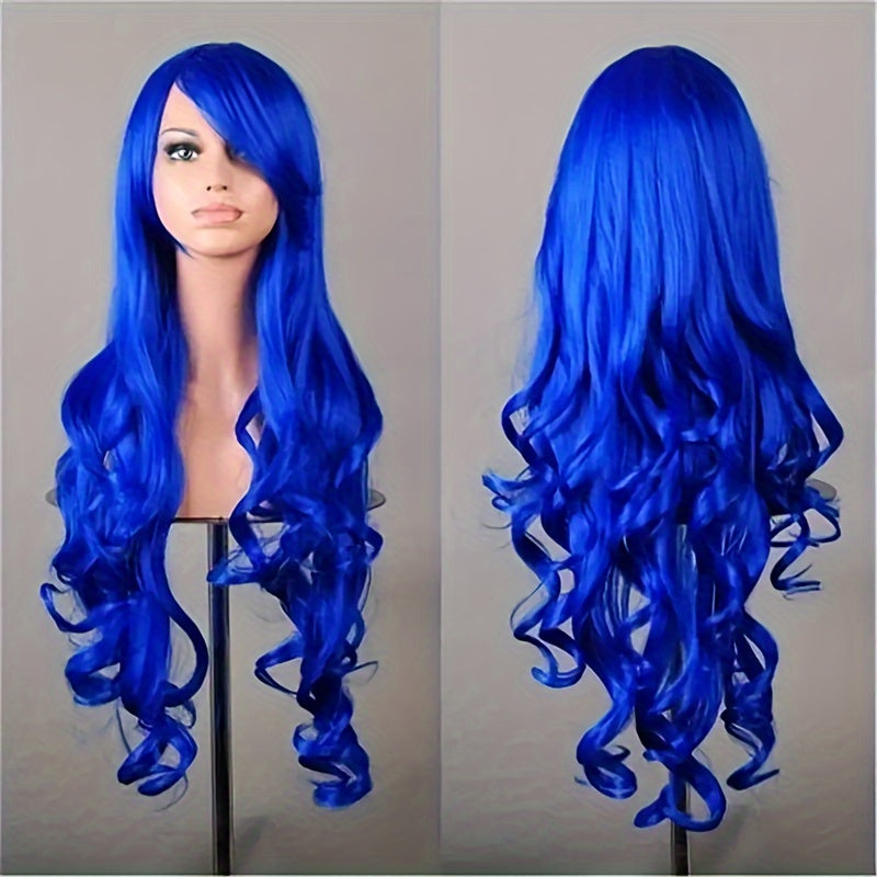Luxurious Purple Long Wavy Halloween Wig for Women - Heat Resistant Synthetic Hair with Bangs, Adjustable Cap, Perfect for All Ethnicities