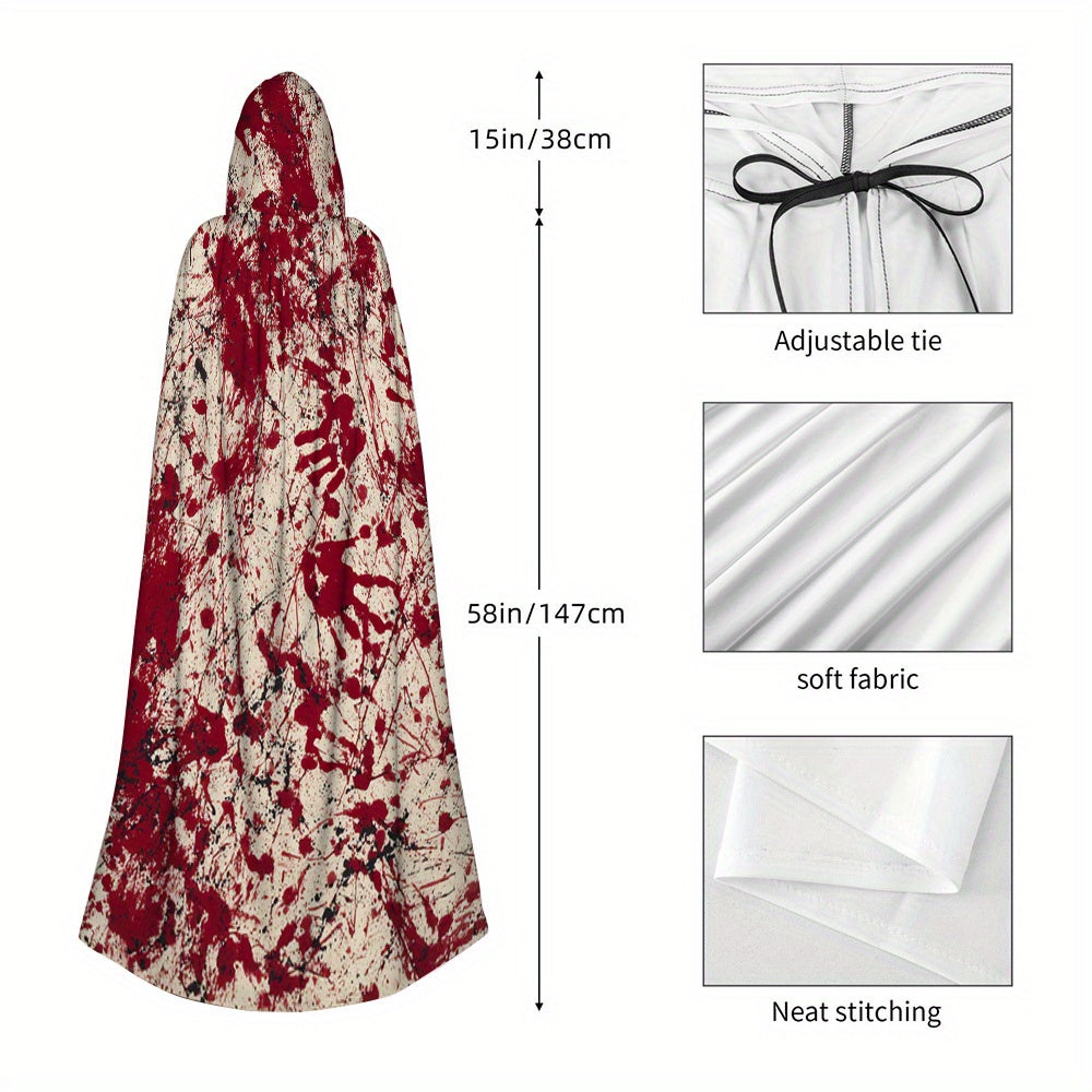 1pc Bloodied Handprints Chaos Pattern Witch Cloak Hooded Cape - Retro Style Unisex Costume Accessory for Halloween, Cosplay & Themed Parties, Hand Wash Only, Mixed Colors, Halloween Costume, Spooky Aesthetic, Authentic Appear