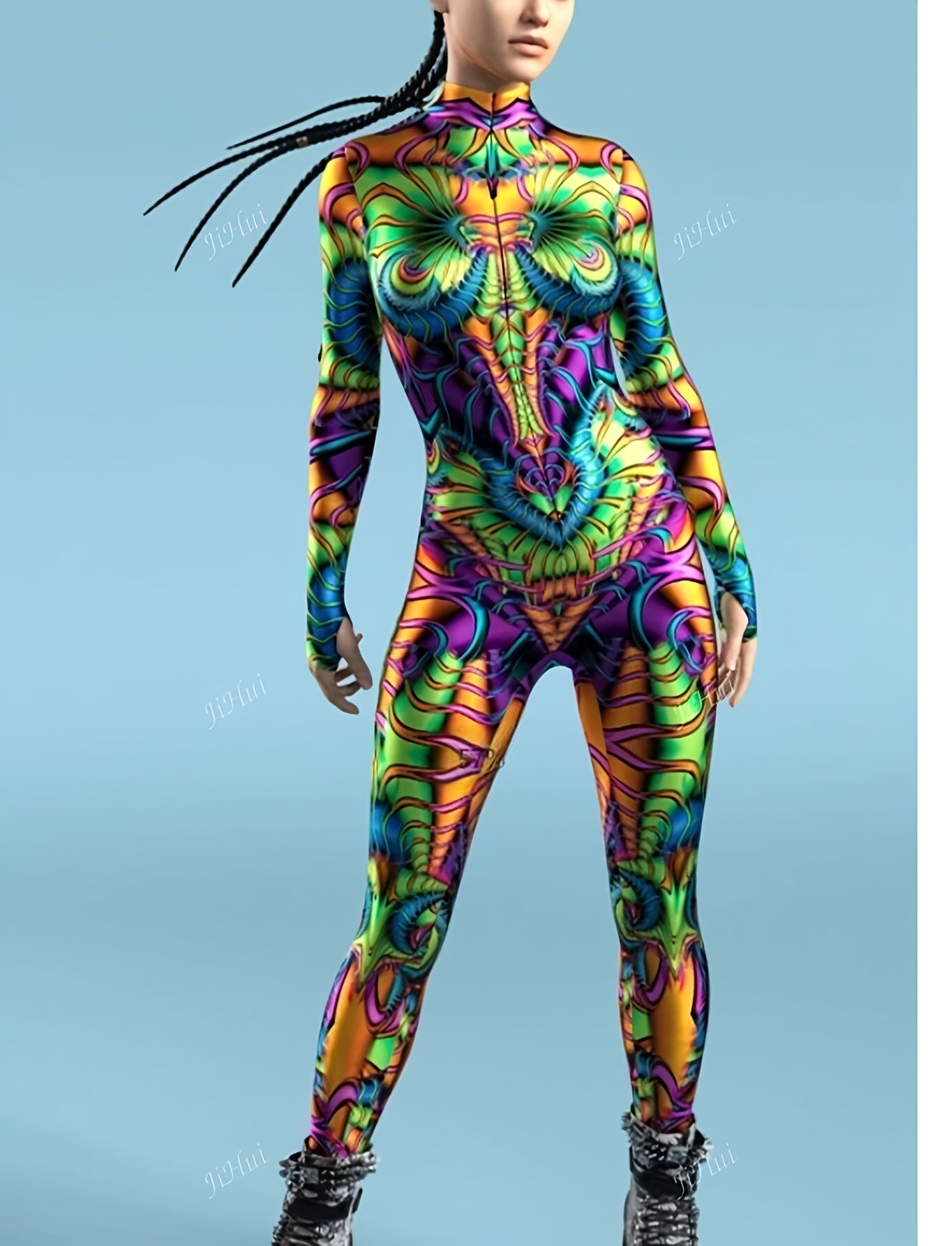 New European and American Style Women's Sexy Bodysuit with Floral Print, Long Sleeve Fabric for Performance Festivals - Wild Edition