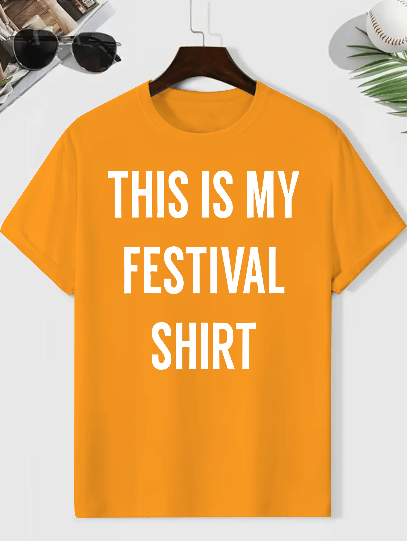 Men's "This Is My Festival Shirt" Graphic Tee - Gray Casual Crew Neck Short Sleeve T-Shirt, Lightweight & Breathable Polyester Blend, Perfect for Summer Festivals & Casual Attire