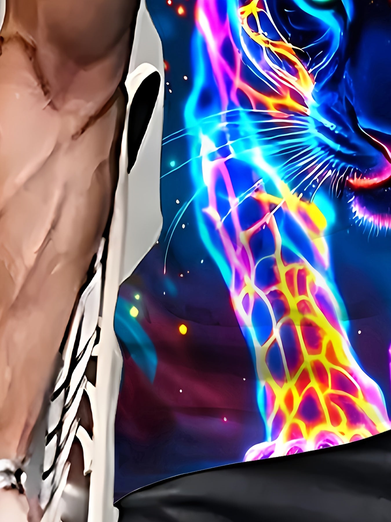3D Neon Panther Print Men's Polyester T - Shirt, Short Sleeve, Cool Neon Animal Design, High - Quality 3D Printing, Comfortable Polyester, Stylish Casual Apparel, Distinctive Look, Must - Have Men's Fashion, Trendy Choice