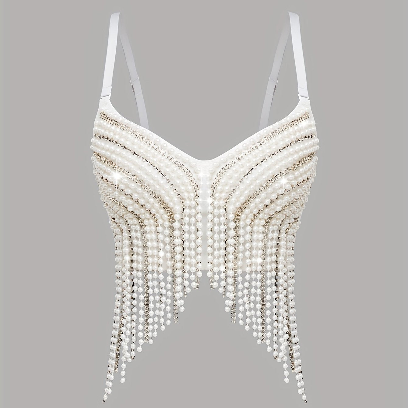 Sexy Fishbone Corset Top with Pearl Embellishments & Tassel Details - Vibrant Pink Stretchy Spaghetti Strap Bustier for Nightclub, Concert, Festival - Versatile All-Season Women's Fashion, Concert Attire, Elegant Style, Styli