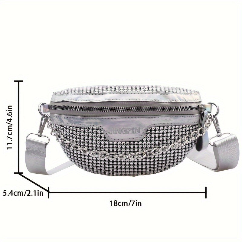 Shining Rhinestone Waist Bag, Bling-Bling belt bag for Women, Trendy Chain Decor Crossbody Chest Bag Bum Bag belt bag